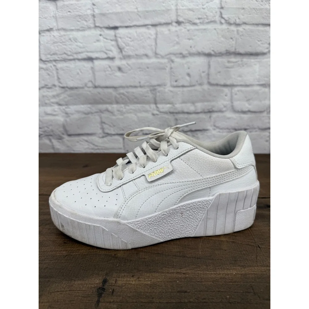 Puma Cali Wedge Womens White Leather Chunky Platform Sneakers Size 7.5